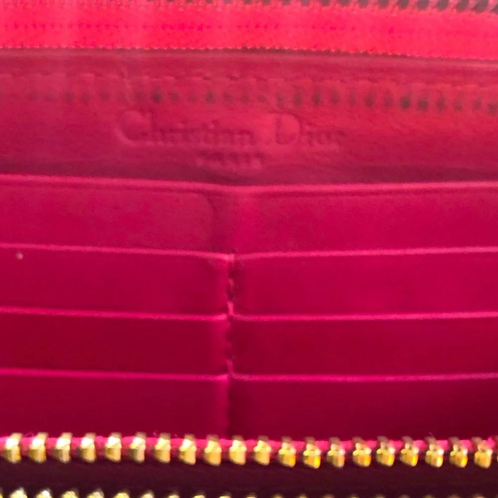 🩷 Lady DIOR Christian Dior Cannage Pink Patent Leather Long Zippy Wallet Charm
